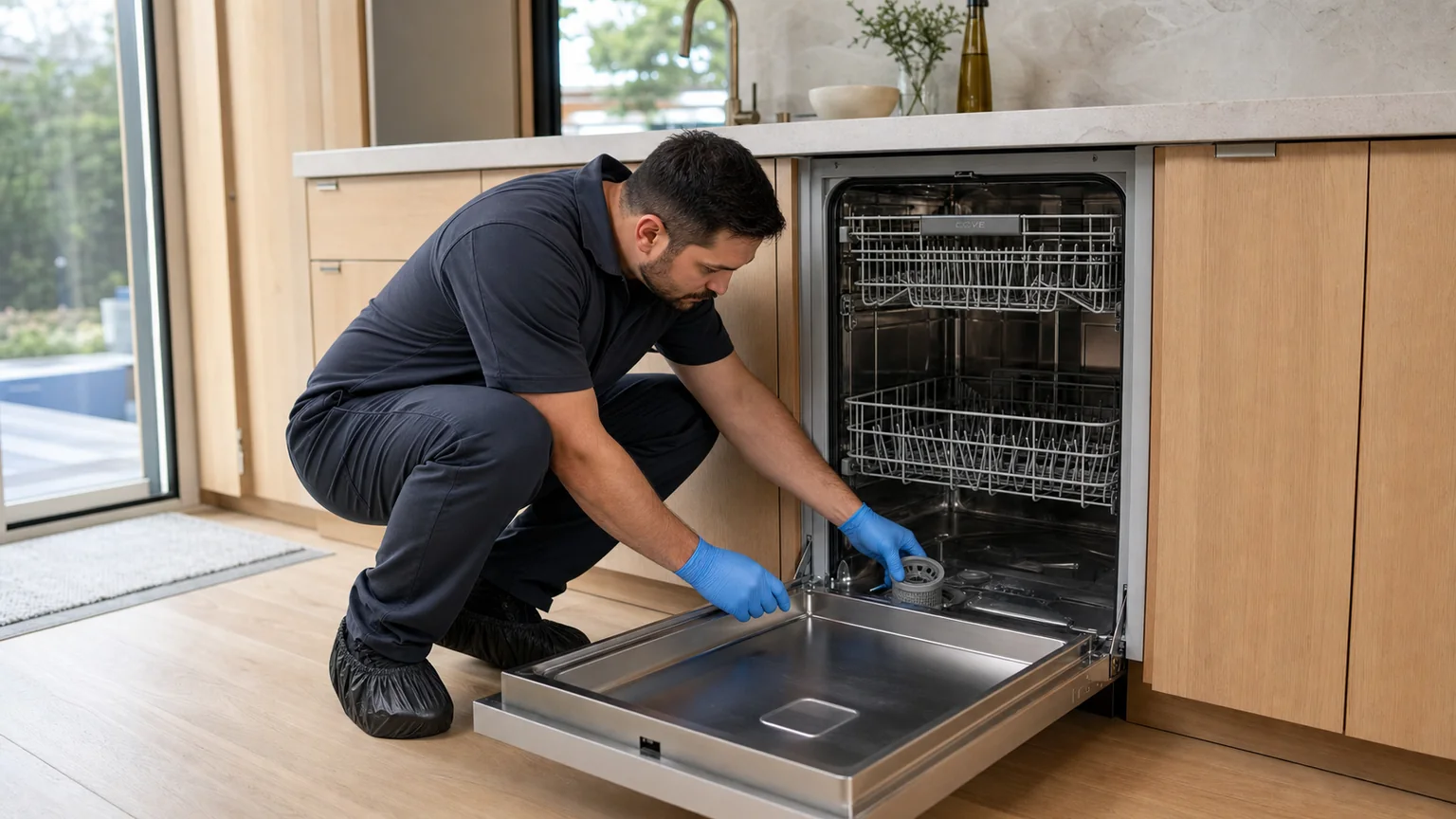 Panel-ready dishwasher diagnostic visit in the service area